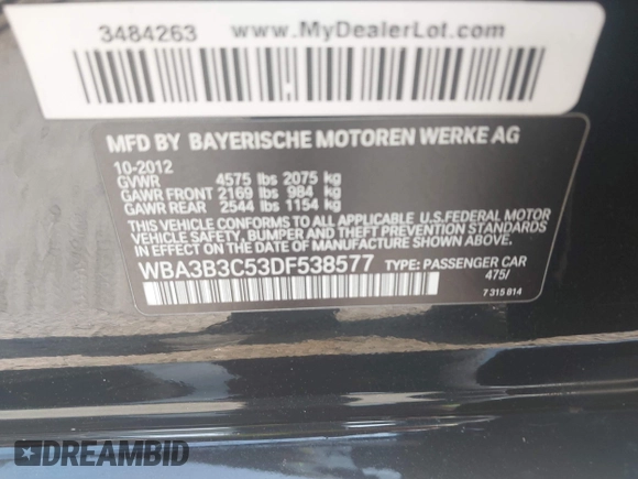 2013 BMW 3 Series 328i xDrive z VIN WBA3B3C53DF538577, wystawiony jako IAAI lot #42521695 z przebiegiem 115 849 mil mil oraz . Historia ofert i sprzedaży dostępna na DreamBid. Obrazek 9.