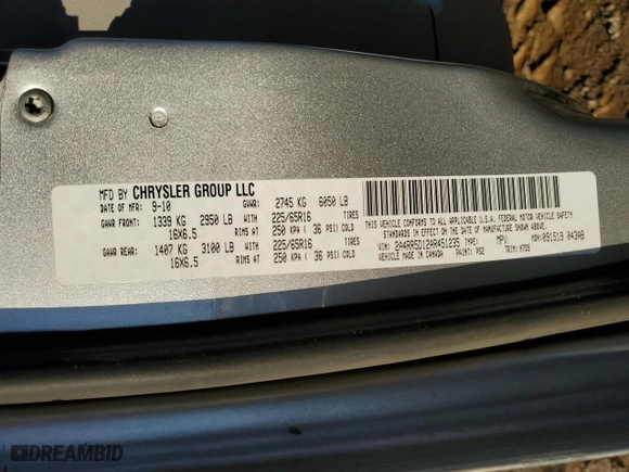 2010 Chrysler Town & Country Touring with VIN 2A4RR5D12AR451235, listed as a Copart auction lot 49587445 with 252,999 mi miles and Salvage Title. Bid and sale history available at carsss.com. Image 15.