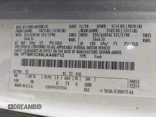 2020 Ford Transit Cargo with VIN 1FTBR1C89LKA08712, listed as a IAAI auction lot 41936401 with 148,343 mi miles and . Bid and sale history available at DreamBid. Image 9.