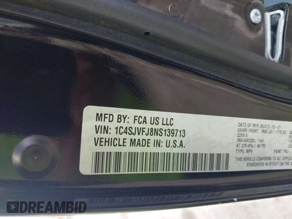 2022 Jeep Grand Wagoneer Series II with VIN 1C4SJVFJ8NS139713, listed as a IAAI auction lot 42585321 with 35,798 mi miles and . Bid and sale history available at DreamBid. Image 9.