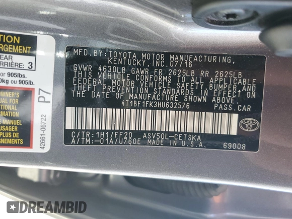 2017 Toyota Camry XLE with VIN 4T1BF1FK3HU632576, listed as a Copart auction lot 47666735 with 107,096 mi miles and Salvage Title. Bid and sale history available at carsss.com. Image 15.