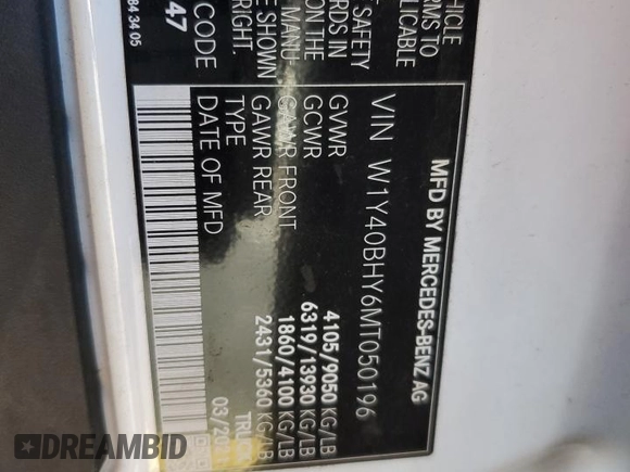 2021 Mercedes-Benz Sprinter Cargo Cargo with VIN W1Y40BHY6MT050196, listed as a Copart auction lot 85394564 with 78,894 mi miles and Clean Title. Bid and sale history available at DreamBid. Image 12.