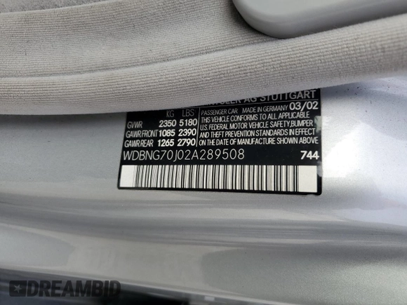 2002 Mercedes-Benz S 430 z VIN WDBNG70J02A289508, wystawiony jako Copart lot #56214015 z przebiegiem 124 719 mil mil oraz Szkoda całkowita • Salvage title. Historia ofert i sprzedaży dostępna na DreamBid. Obrazek 12.