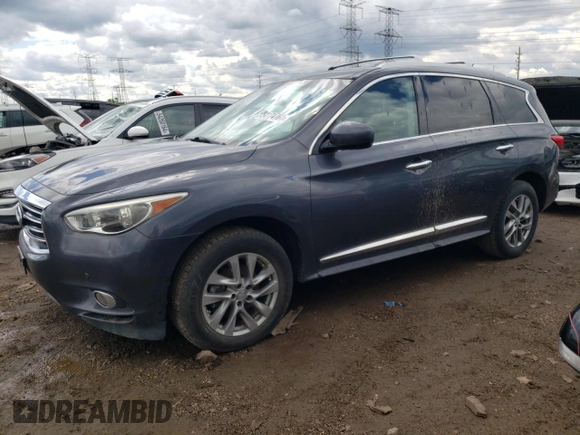 2013 Infiniti JX35 with VIN 5N1AL0MM5DC332573, listed as a Copart auction lot 54174764 with 234,774 mi miles and Salvage Title. Bid and sale history available at carsss.com. Image 1.