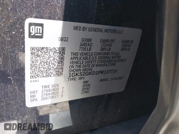 2023 GMC Yukon XL SLT z VIN 1GKS2GKD1PR137714, wystawiony jako IAAI lot #41982459 z przebiegiem 63 887 mil mil oraz . Historia ofert i sprzedaży dostępna na DreamBid. Obrazek 9.
