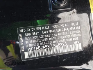 2015 Porsche Macan S with VIN WP1AB2A53FLB68323, listed as a IAAI auction lot 42121576 with 102,031 mi miles. Bid and sale history available at carsss.com. Image 9.