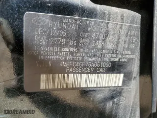2006 Hyundai Azera SE with VIN KMHFC46F76A061090, listed as a Copart auction lot 50104405 with 0 mi miles and Clean Title. Bid and sale history available at carsss.com. Image 12.