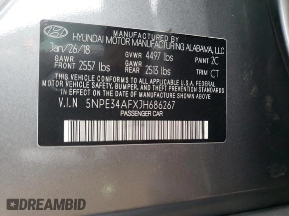 2018 Hyundai Sonata SEL with VIN 5NPE34AFXJH686267, listed as a Copart auction lot 42862395 with 86,241 mi miles and Salvage Title. Bid and sale history available at carsss.com. Image 12.