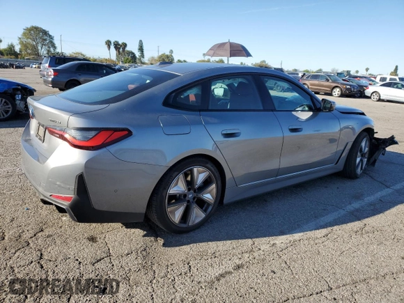 2023 BMW i4 eDrive35 with VIN WBY43AW05PFP71601, listed as a Copart auction lot 46821924 with 5,077 mi miles. Bid and sale history available at carsss.com. Image 3.