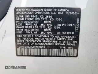 2021 Volkswagen Atlas SE z VIN 1V2KE2CA0MC203869, wystawiony jako Copart lot #81821024 z przebiegiem 30 354 mil mil oraz Szkoda całkowita • Salvage title. Historia ofert i sprzedaży dostępna na DreamBid. Obrazek 13.