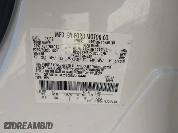 2013 Ford Edge Limited with VIN 2FMDK3KC3DBA14446, listed as a IAAI auction lot 41823185 with 163,767 mi miles and . Bid and sale history available at DreamBid. Image 9.