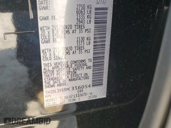 2023 Infiniti QX60 Luxe с VIN 5N1DL1FS9PC356054, выставлен на аукционе Copart как лот 56488525 с пробегом 17 326 миль миль и Списание • Salvage title. История ставок и продаж доступна на DreamBid. Изображение 13.