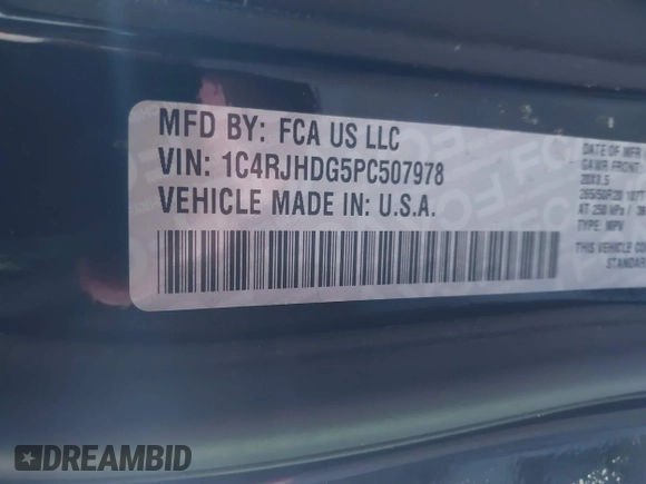 2023 Jeep Grand Cherokee Overland with VIN 1C4RJHDG5PC507978, listed as a IAAI auction lot 41394199 with 57,323 mi miles and . Bid and sale history available at DreamBid. Image 9.