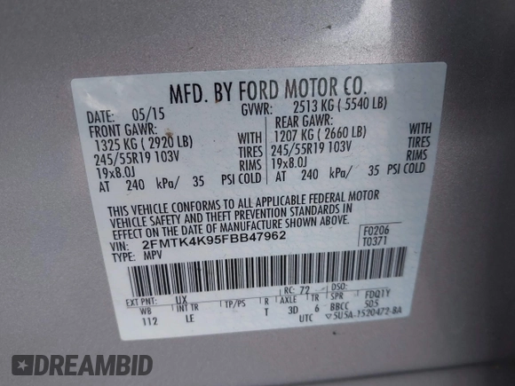 2015 Ford Edge Titanium z VIN 2FMTK4K95FBB47962, wystawiony jako IAAI lot #42234894 z przebiegiem Nie podano mil oraz . Historia ofert i sprzedaży dostępna na DreamBid. Obrazek 9.