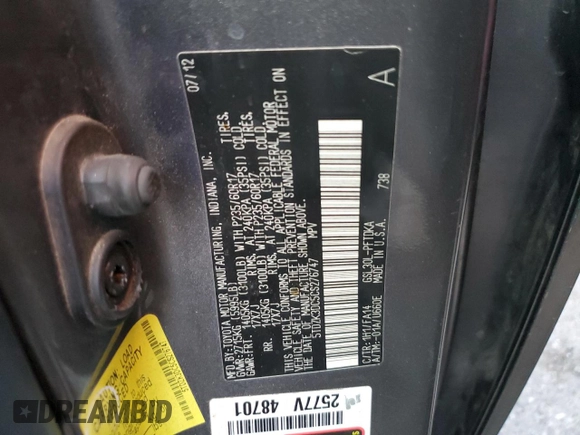 2012 Toyota Sienna with VIN 5TDZK3DC5CS276747, listed as a Copart auction lot 86114954 with 0 mi miles and Salvage Title. Bid and sale history available at carsss.com. Image 13.