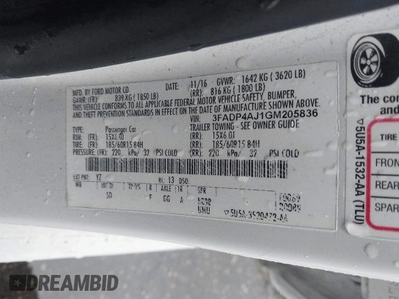 2016 Ford Fiesta S с VIN 3FADP4AJ1GM205836, выставлен на аукционе IAAI как лот 42267013 с пробегом 96 778 миль миль и . История ставок и продаж доступна на DreamBid. Изображение 9.
