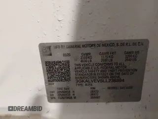 2020 GMC Terrain SLT with VIN 3GKALVEV5LL236894, listed as a IAAI auction lot 42177466 with 103,524 mi miles and . Bid and sale history available at DreamBid. Image 9.