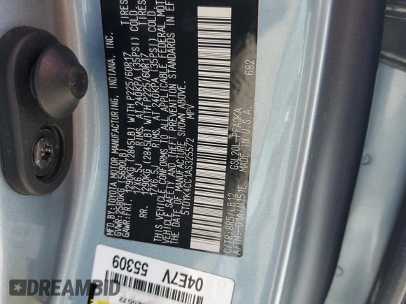 2010 Toyota Sienna XLE with VIN 5TDYK4CC1AS325572, listed as a Copart auction lot 53334805 with 100,426 mi miles and Salvage Title. Bid and sale history available at carsss.com. Image 14.