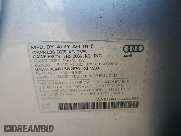 2016 Audi Q5 Premium Plus z VIN WA1D7AFP2GA061548, wystawiony jako Copart lot #55916825 z przebiegiem 76 108 mil mil oraz Szkody całkowita. Historia ofert i sprzedaży dostępna na DreamBid. Obrazek 13.