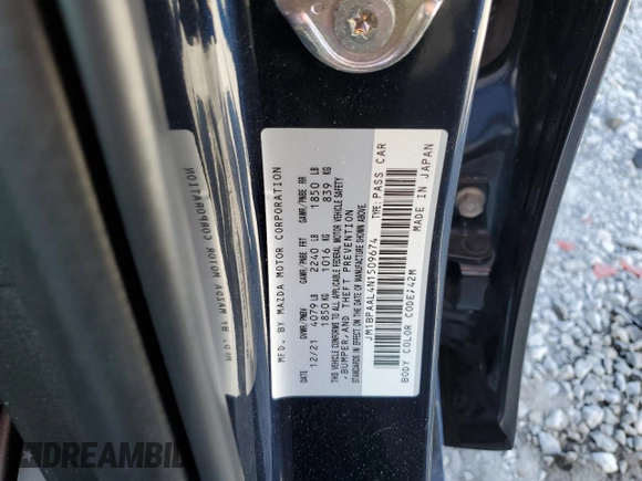 2022 Mazda 3 S с VIN JM1BPAAL4N1509674, выставлен на аукционе Copart как лот 60362605 с пробегом 45 607 миль миль и Списание • Salvage title. История ставок и продаж доступна на DreamBid. Изображение 12.