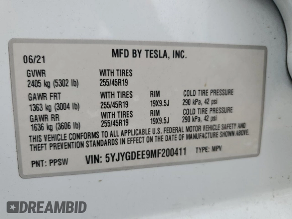 2021 Tesla Model Y Long Range z VIN 5YJYGDEE9MF200411, wystawiony jako Copart lot #53738075 z przebiegiem 97 546 mil mil oraz Szkoda całkowita • Salvage title. Historia ofert i sprzedaży dostępna na DreamBid. Obrazek 13.