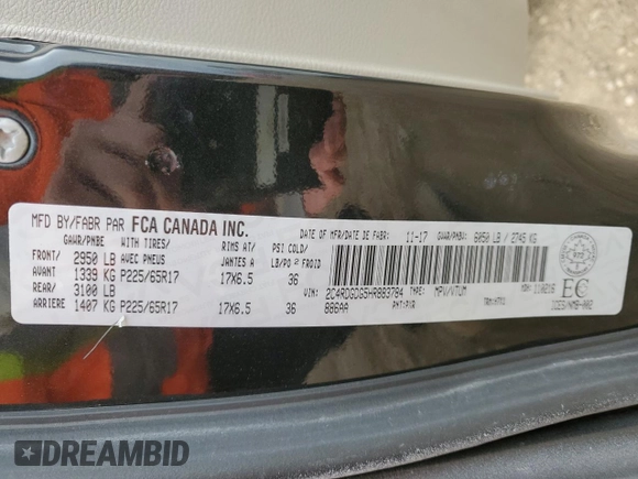 2017 Dodge Grand Caravan Crew Plus with VIN 2C4RDGDG5HR883784, listed as a Copart auction lot 76917194 with 189,001 mi miles and Clean Title. Bid and sale history available at DreamBid. Image 13.