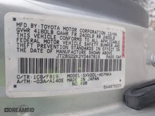 2000 Toyota Camry CE with VIN JT2BG22K2Y0447819, listed as a IAAI auction lot 42082746 with 98,578 mi miles. Bid and sale history available at carsss.com. Image 9.