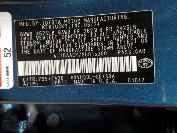2025 Toyota Camry LE with VIN 4T1DAACK7SU015300, listed as a Copart auction lot 84261244 with 24,938 mi miles and Salvage Title. Bid and sale history available at carsss.com. Image 12.