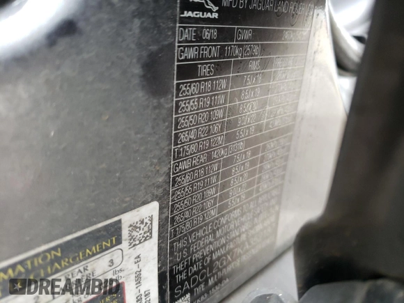 2019 Jaguar F-Pace 30t R-Sport with VIN SADCL2GX7KA352187, listed as a Copart auction lot 87842805 with 59,995 mi miles and Salvage title. Bid and sale history available at DreamBid. Image 13.