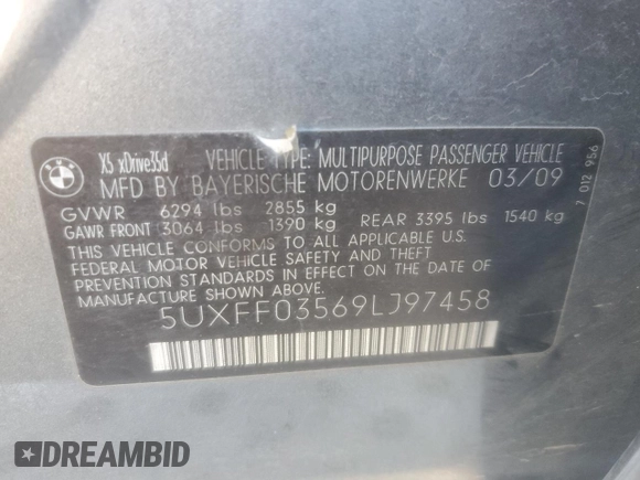2009 BMW X5 35d z VIN 5UXFF03569LJ97458, wystawiony jako Copart lot #51385015 z przebiegiem 137 918 mil mil oraz Czysty tytuł • Clean title. Historia ofert i sprzedaży dostępna na DreamBid. Obrazek 13.