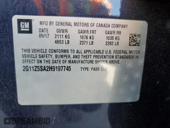 2017 Chevrolet Impala LS with VIN 2G11Z5SA2H9197745, listed as a Copart auction lot 46480825 with 38,634 mi miles and Salvage Title. Bid and sale history available at DreamBid. Image 12.
