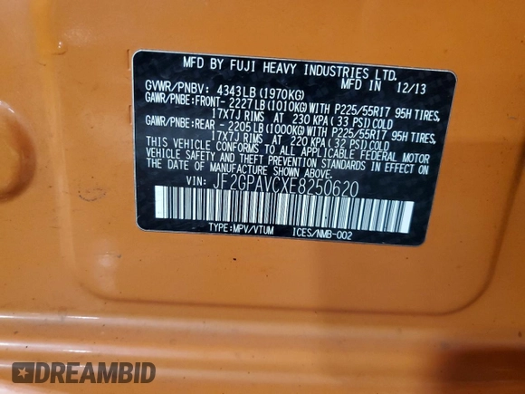 2014 Subaru Crosstrek Premium с VIN JF2GPAVCXE8250620, выставлен на аукционе Copart как лот 56921315 с пробегом 213 161 миль миль и Списание • Salvage title. История ставок и продаж доступна на DreamBid. Изображение 13.