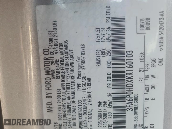 2019 Ford Fusion SE with VIN 3FA6P0HDXKR160103, listed as a Copart auction lot 79200084 with 138,481 mi miles and Non Repairable. Bid and sale history available at DreamBid. Image 12.
