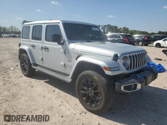 2024 Jeep Wrangler Sahara with VIN 1C4RJXP60RW122620, listed as a Copart auction lot 50622135 with 22,238 mi miles and Salvage Title. Bid and sale history available at DreamBid. Image 4.