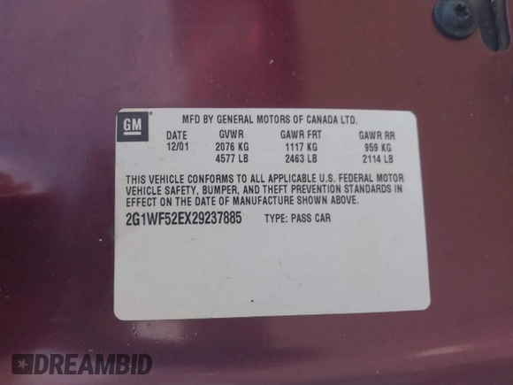 2002 Chevrolet Impala with VIN 2G1WF52EX29237885, listed as a IAAI auction lot 42696977 with 84,327 mi miles and . Bid and sale history available at DreamBid. Image 9.