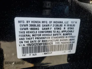 2015 Acura ILX Premium z VIN 19VDE2E50FE000429, wystawiony jako Copart lot #45581485 z przebiegiem 105 998 mil mil oraz Szkoda całkowita • Salvage title. Historia ofert i sprzedaży dostępna na DreamBid. Obrazek 12.