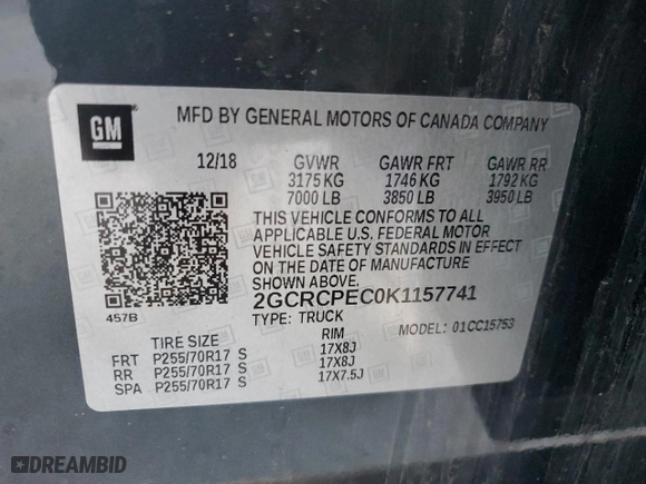 2019 Chevrolet Silverado 1500 LD LT with VIN 2GCRCPEC0K1157741, listed as a Copart auction lot 47590755 with 74,931 mi miles and Clean Title. Bid and sale history available at carsss.com. Image 13.