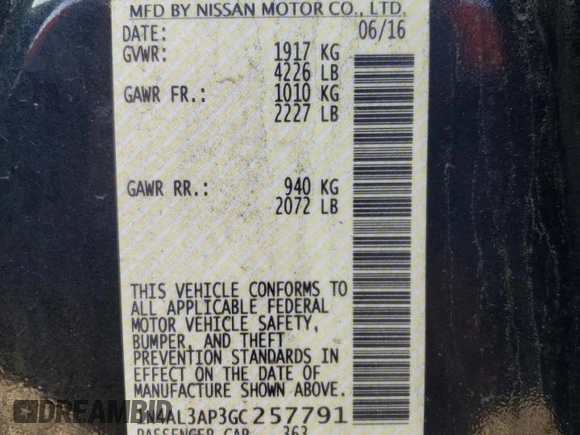 2016 Nissan Altima S with VIN 1N4AL3AP3GC257791, listed as a Copart auction lot 48957745 with 110,789 mi miles and Salvage Title. Bid and sale history available at DreamBid. Image 12.