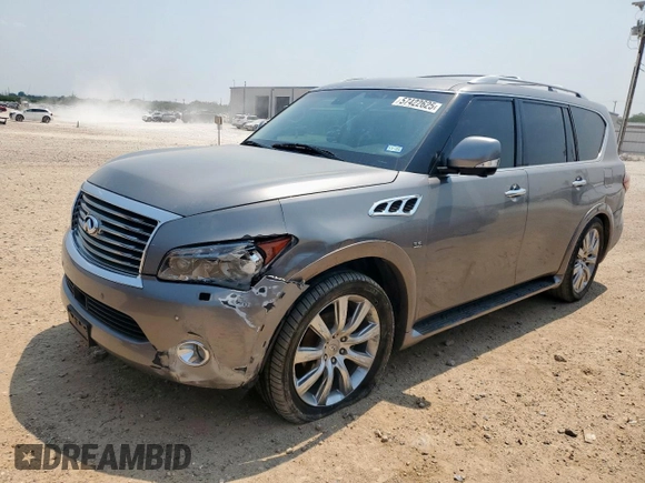 2014 Infiniti QX80 with VIN JN8AZ2NF2E9552934, listed as a Copart auction lot 57422625 with 103,786 mi miles and Salvage title. Bid and sale history available at DreamBid. Image 1.