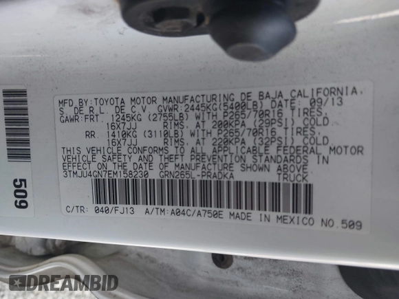 2014 Toyota Tacoma PreRunner with VIN 3TMJU4GN7EM158230, listed as a IAAI auction lot 40010521 with 145,185 mi miles. Bid and sale history available at carsss.com. Image 9.
