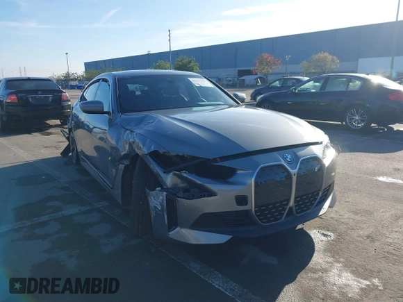 2024 BMW i4 eDrive40 with VIN WBY73AW05RFT33063, listed as a IAAI auction lot 41127587 with 1 mi miles. Bid and sale history available at carsss.com. Image 1.