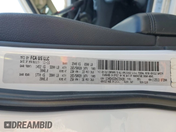 2017 Dodge Durango GT with VIN 1C4RDHDG9HC724281, listed as a Copart auction lot 43383235 with Not Provided miles and Salvage Title. Bid and sale history available at DreamBid. Image 13.