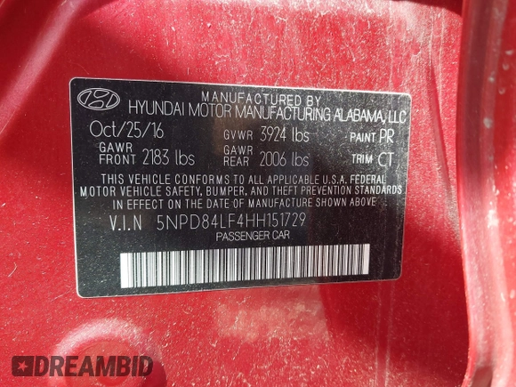 2017 Hyundai Elantra SE z VIN 5NPD84LF4HH151729, wystawiony jako IAAI lot #41840813 z przebiegiem 82 681 mil mil oraz . Historia ofert i sprzedaży dostępna na DreamBid. Obrazek 9.