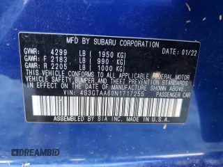 2022 Subaru Impreza z VIN 4S3GTAA60N1717255, wystawiony jako Copart lot #81049424 z przebiegiem Nie podano mil oraz Nie do naprawy • Non repairable. Historia ofert i sprzedaży dostępna na DreamBid. Obrazek 12.