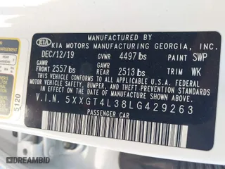 2020 Kia Optima LX with VIN 5XXGT4L38LG429263, listed as a IAAI auction lot 41704297 with 77,146 mi miles. Bid and sale history available at carsss.com. Image 9.