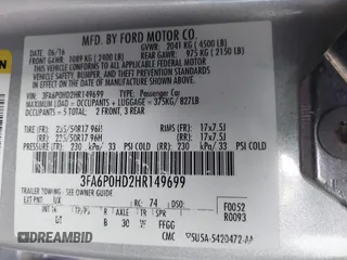 2017 Ford Fusion SE z VIN 3FA6P0HD2HR149699, wystawiony jako IAAI lot #41872383 z przebiegiem 95 587 mil mil oraz . Historia ofert i sprzedaży dostępna na DreamBid. Obrazek 9.