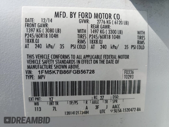 2015 Ford Explorer z VIN 1FM5K7B86FGB56728, wystawiony jako Copart lot #65747715 z przebiegiem 126 465 mil mil oraz Czysty tytuł • Clean title. Historia ofert i sprzedaży dostępna na DreamBid. Obrazek 13.