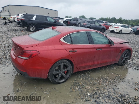 2019 Genesis G70 Dynamic with VIN KMTG34LE2KU021837, listed as a Copart auction lot 57754815 with 41,586 mi miles and Salvage title. Bid and sale history available at DreamBid. Image 3.