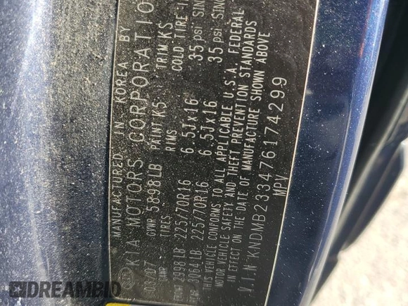 2007 Kia Sedona EX with VIN KNDMB233476174299, listed as a Copart auction lot 83980974 with 204,515 mi miles and Salvage Title. Bid and sale history available at DreamBid. Image 13.