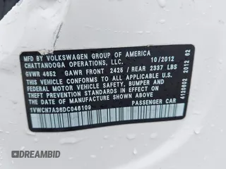 2013 Volkswagen Passat SEL Premium с VIN 1VWCN7A36DC046109, выставлен на аукционе IAAI как лот 42147929 с пробегом 129 591 миль миль и . История ставок и продаж доступна на DreamBid. Изображение 9.